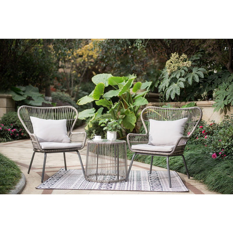 Modern Design AJUNION 2 Assentos Cadeira de Wicker Rattan para Bistro Conjunto Mobiliário de piscina