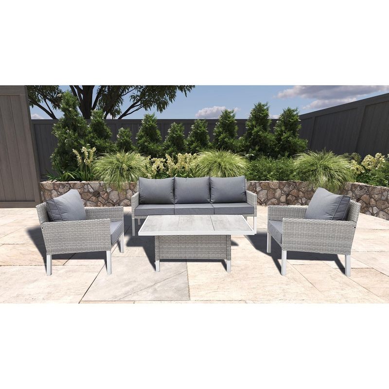 Modern Style 4 peças de móveis de rotão para o exterior Lounge Set com L193xW71xH77cm Sofá Tamanho