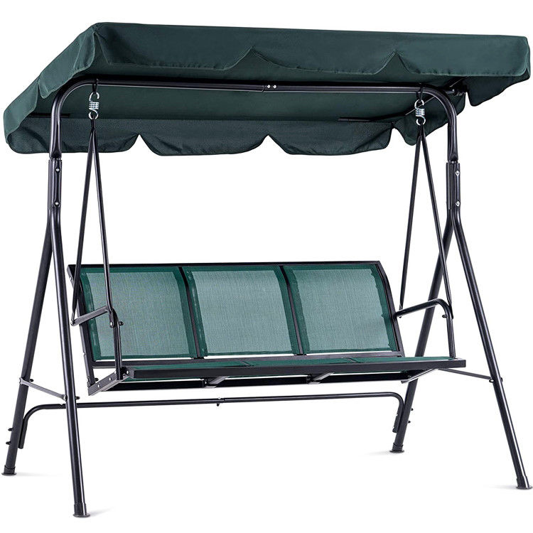 Mobiliário de exterior para adultos Tecido de metal Teslin 3 lugares Macaco Swing Chair com dossel