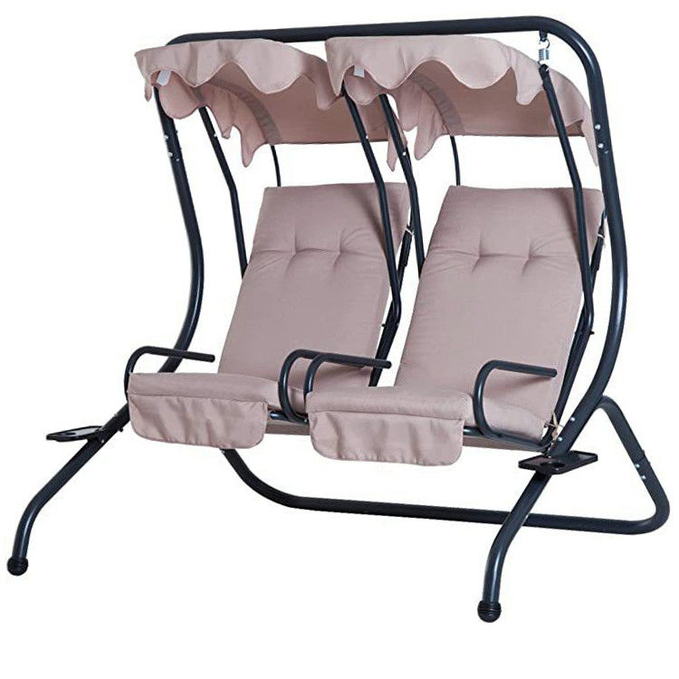 Cadeira de balanço de metal duplo de 2 lugares com baldaquinha Desfrute do ar livre com conforto