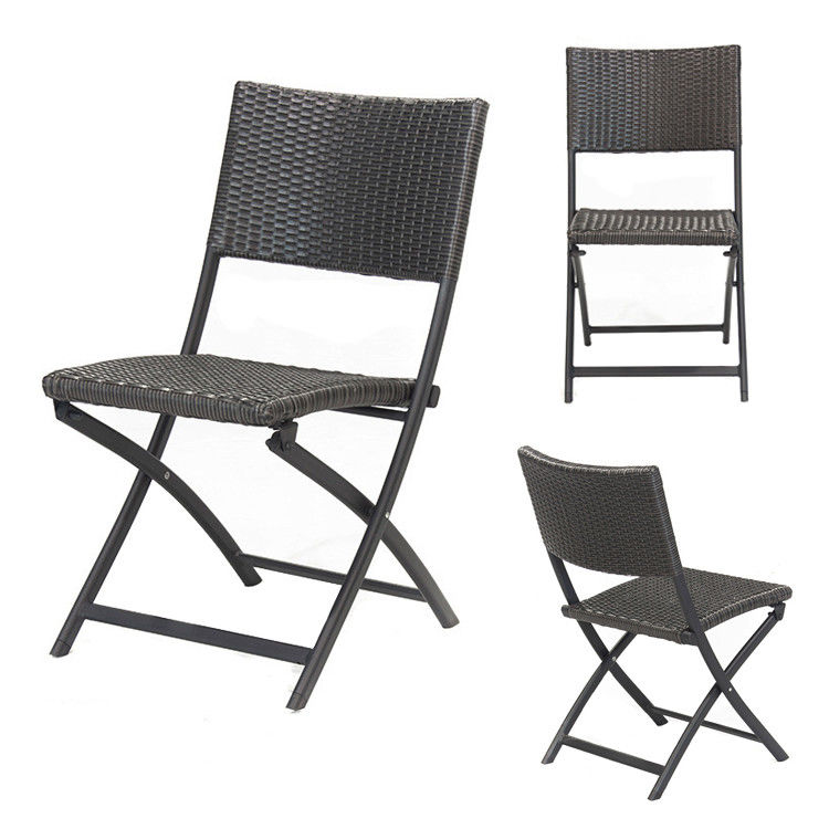 Eventos de banquete ao ar livre PE dobrável Wicker Rattan cadeira de café com logotipo personalizado