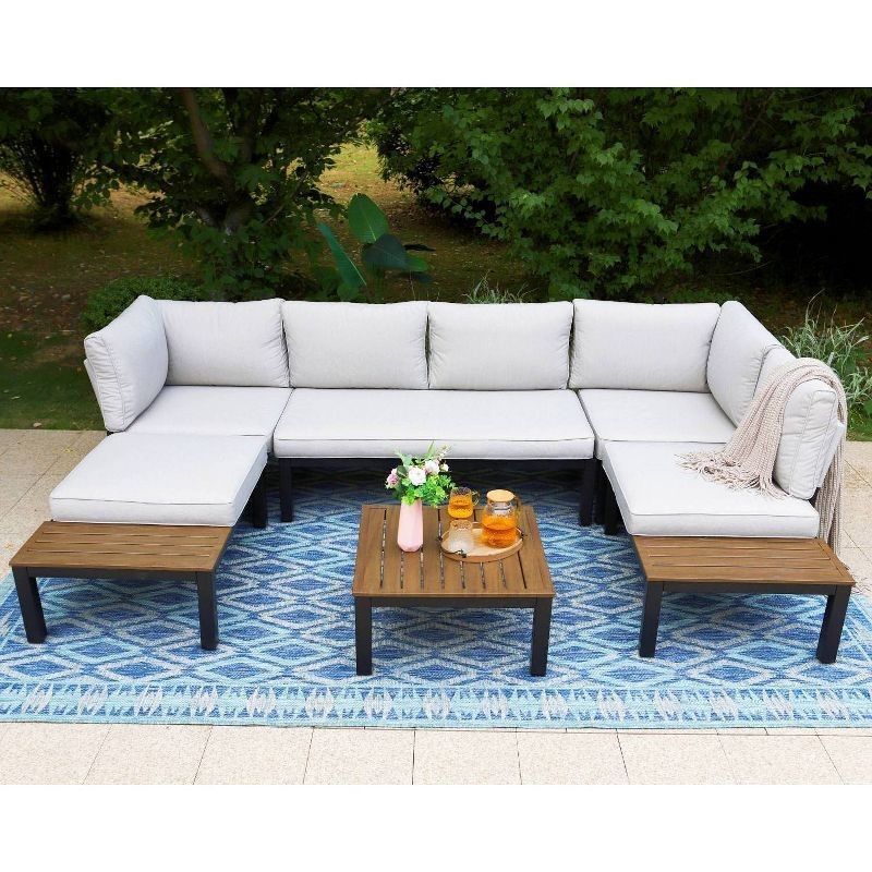 Conjunto de Patio Modular de Alumínio AJUNION Forma U Grande Tamanho Mobiliário Exterior Sofá Seccional