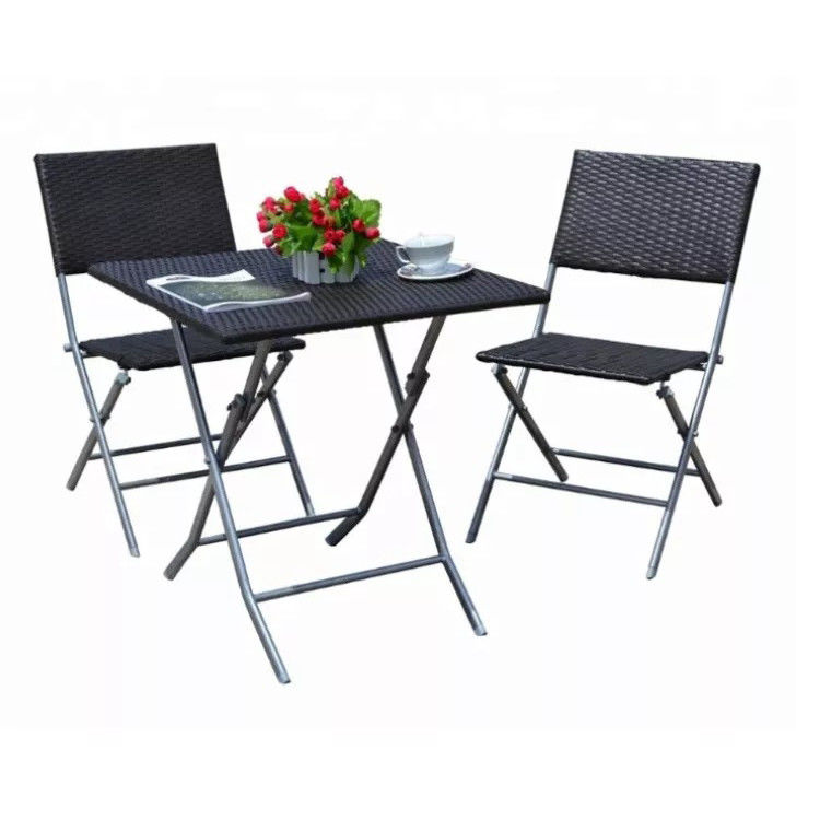 Conjunto de móveis de pátio externo com mesa e cadeira de refeição de vime de ratão PE dobrável