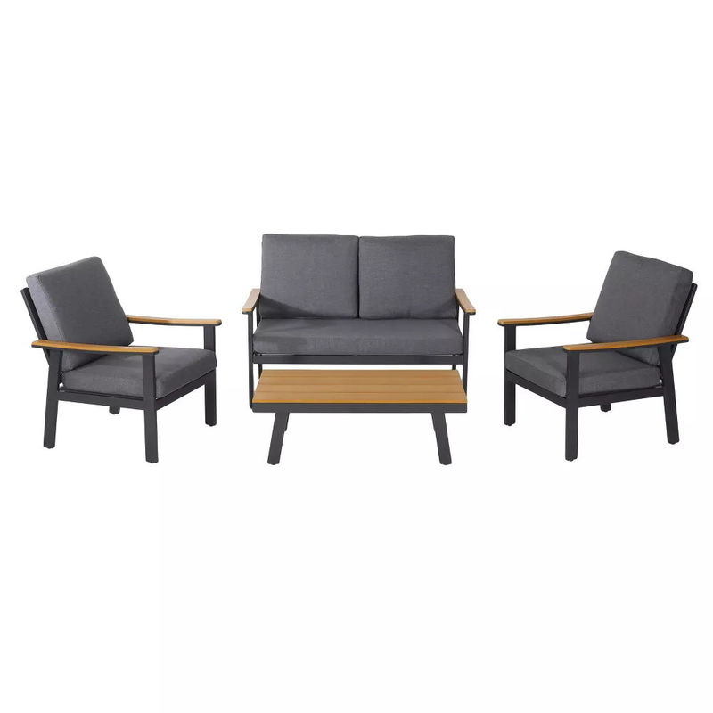 Sofá de jardim específico AJUNION 4 peças mobiliário de alumínio para o exterior com mesa de café