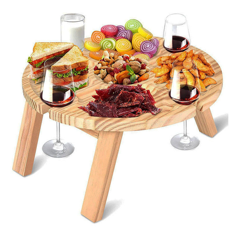 Mesa redonda de bandeja dobrável portátil de madeira para acampamento ao ar livre viagens de praia e piqueniques