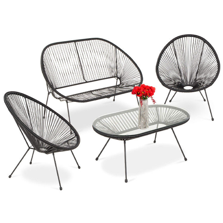 Mobiliário de jardim moderno Patio externo com estrutura de aço e corda de vime de plástico