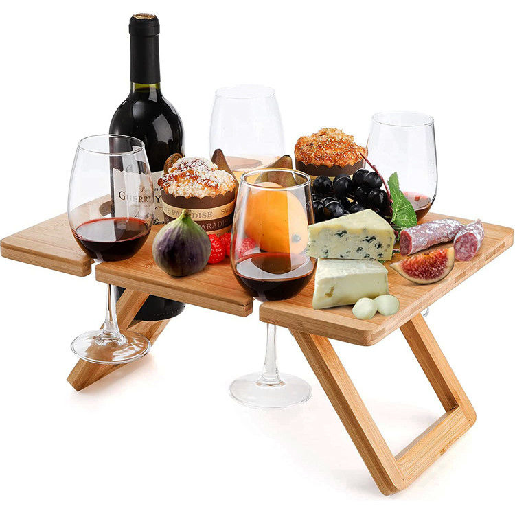 Tabela de piquenique de madeira de bambu para lanches e vinho