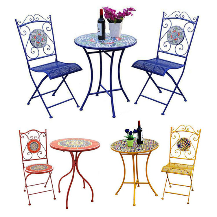 Conjunto de Bistro ao ar livre europeu para varanda pequena mesa e cadeira de três peças jardim
