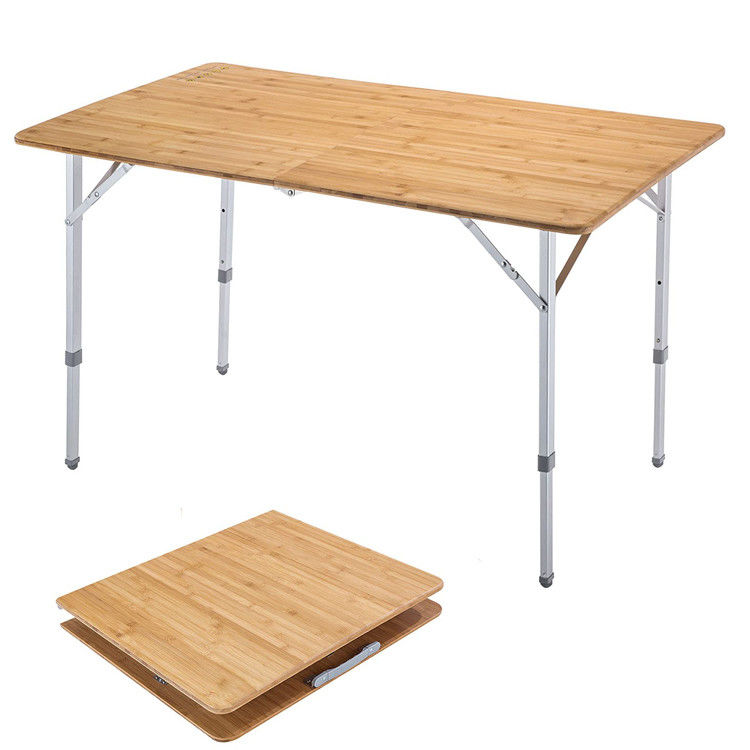 120*70cm Mesa de Patio Jardim de Alumínio de Bambú de mesa dobrável para piquenique Camping Jantar